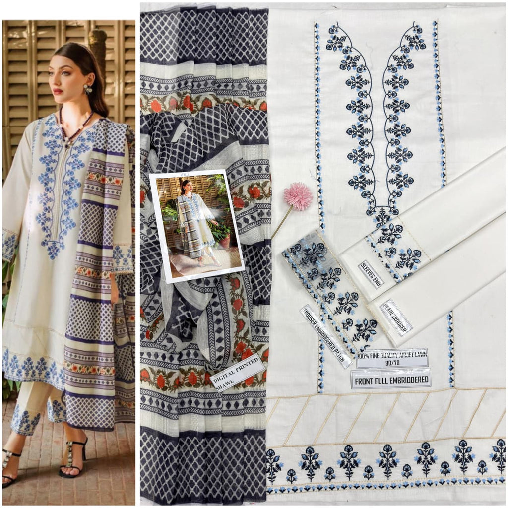 Ivory Bloom Embroidered Lawn 3-Piece Suit