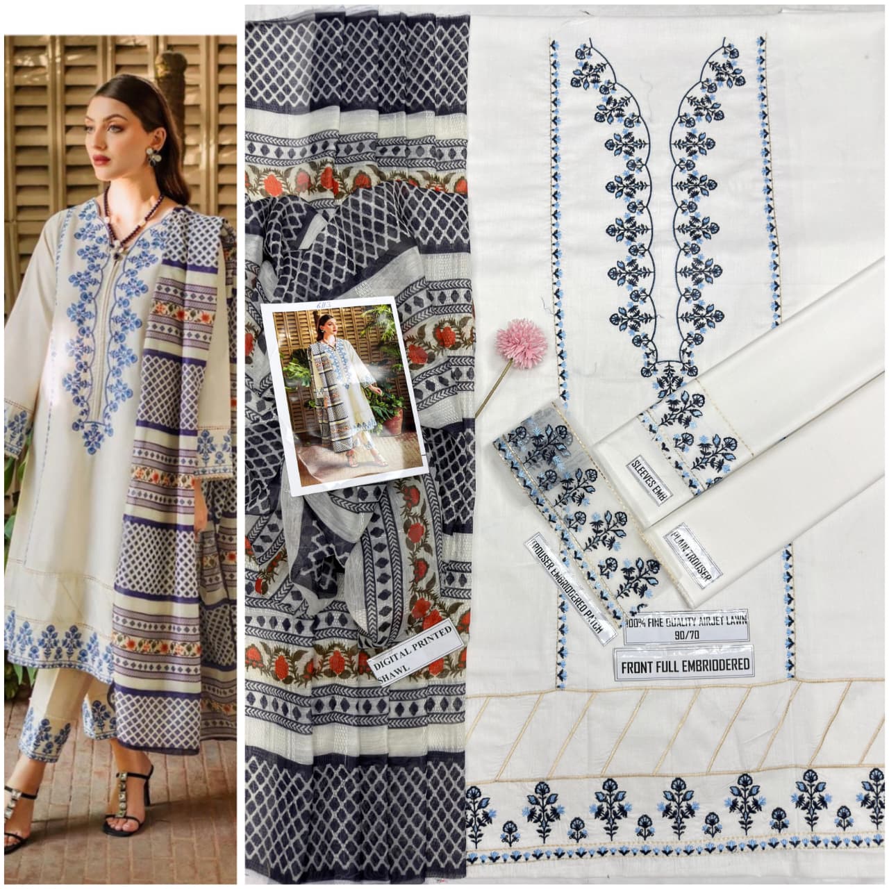 Ivory Bloom Embroidered Lawn 3-Piece Suit