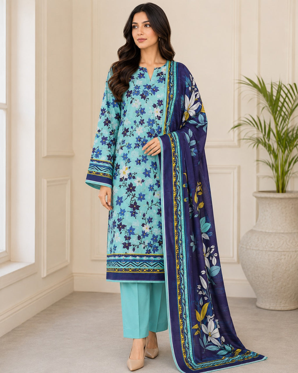 Blue Petal Grace – 3 Piece Lawn Suit