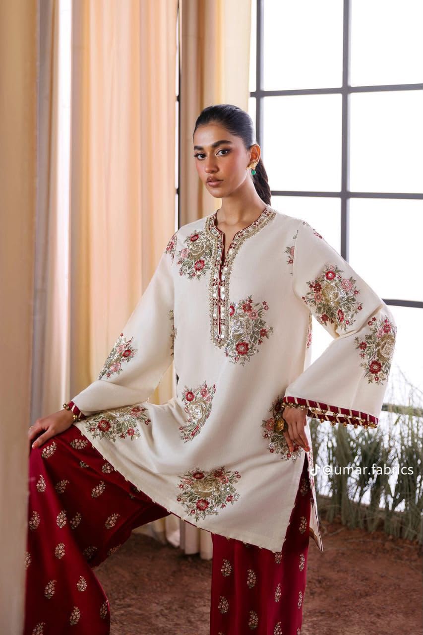 Ivory Bloom Embroidered 2-Piece Suit