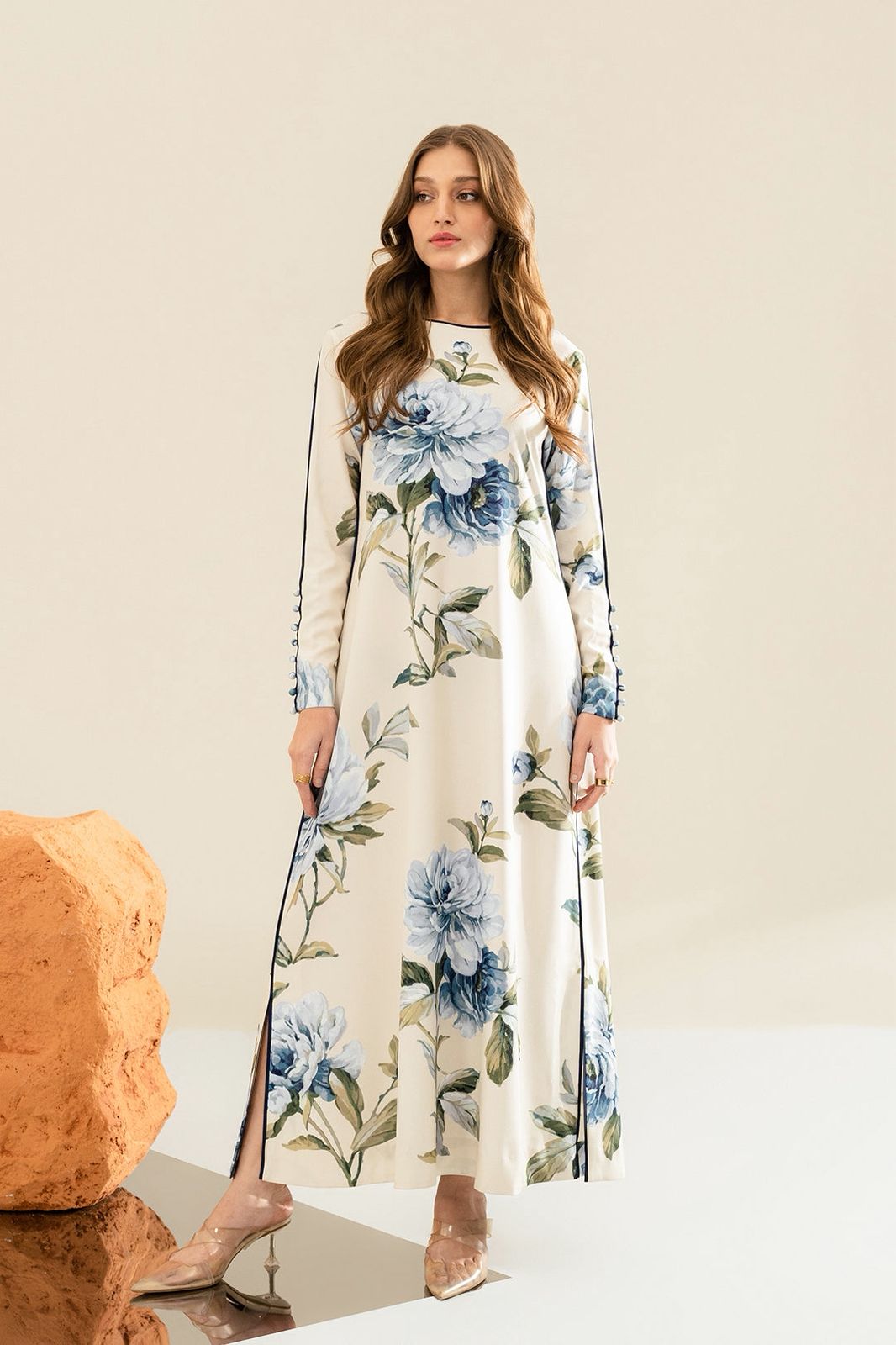 Azure Bloom Printed Lawn Dress