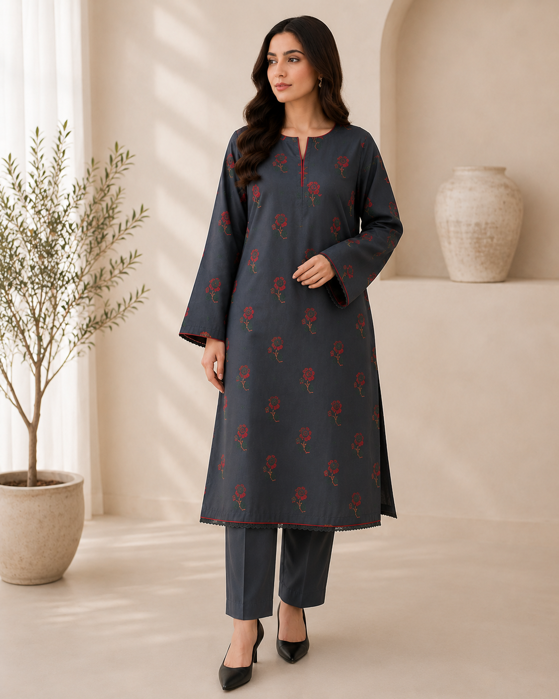 Midnight Rose – 2 Piece Embroidered Suit