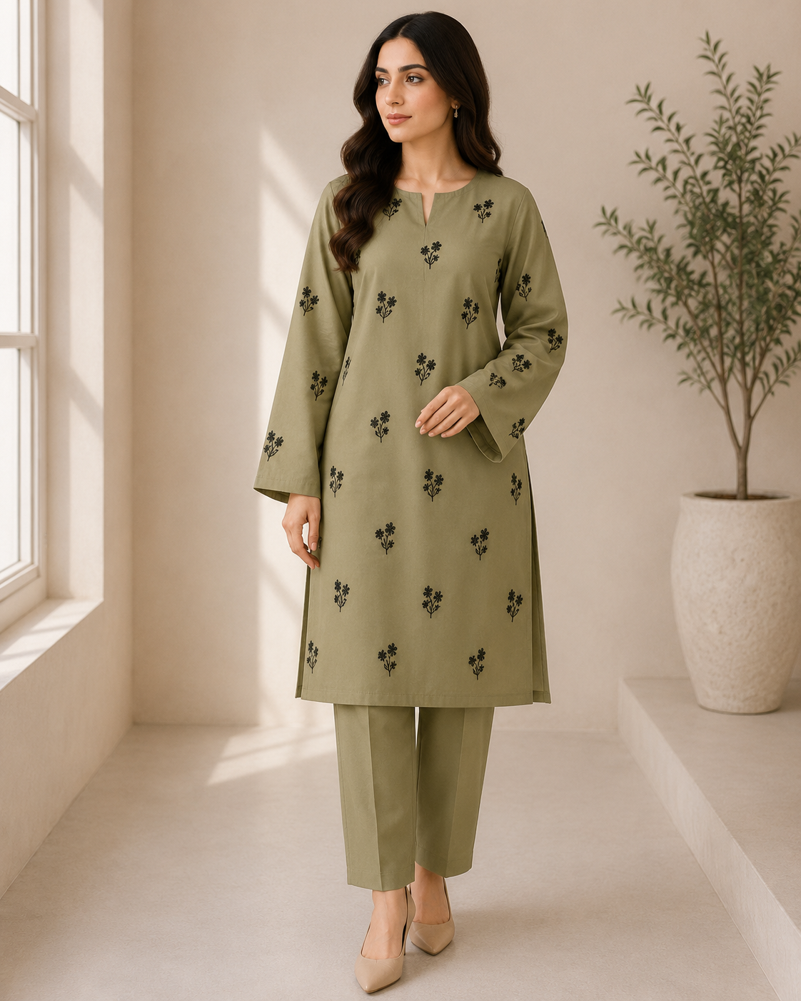 Olive Noir – 2 Piece Embroidered Suit