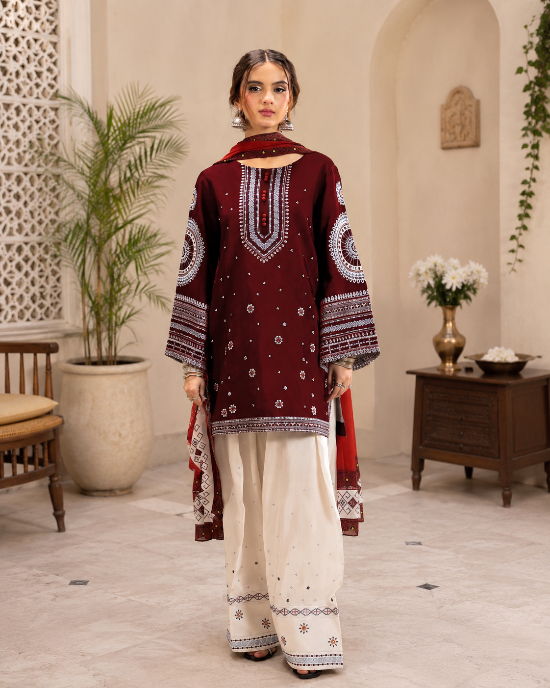 Crimson Heritage Embroidered Lawn 3-Piece Suit