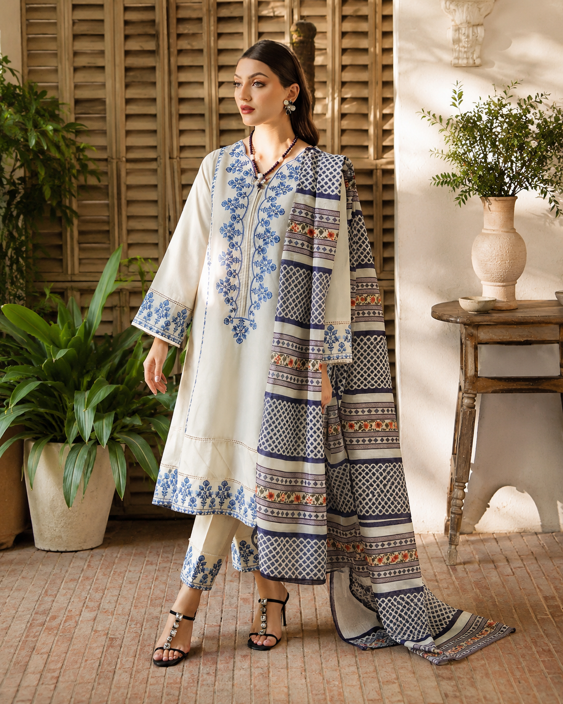 Ivory Bloom Embroidered Lawn 3-Piece Suit