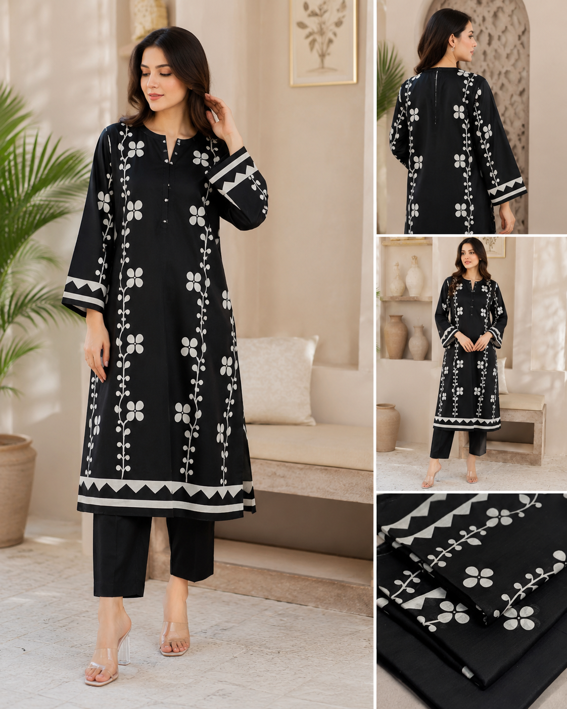 Midnight Bloom – Black Printed 3 Piece Lawn Suit
