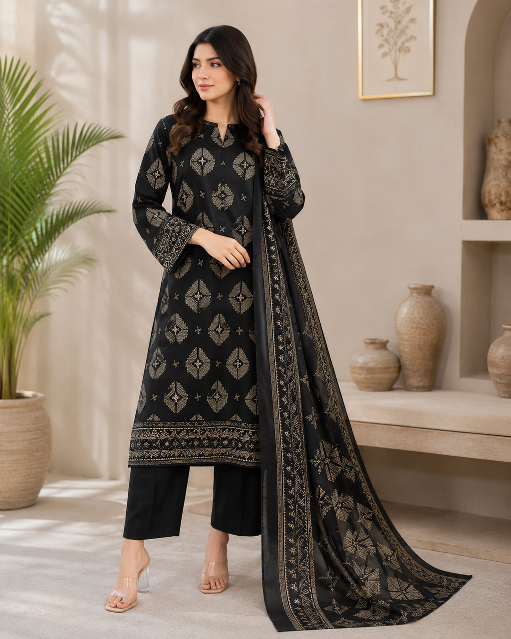 Noir Heritage – Black Printed 3 Piece Lawn Suit
