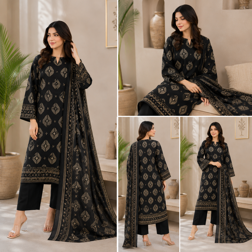 Noir Heritage – Black Printed 3 Piece Lawn Suit