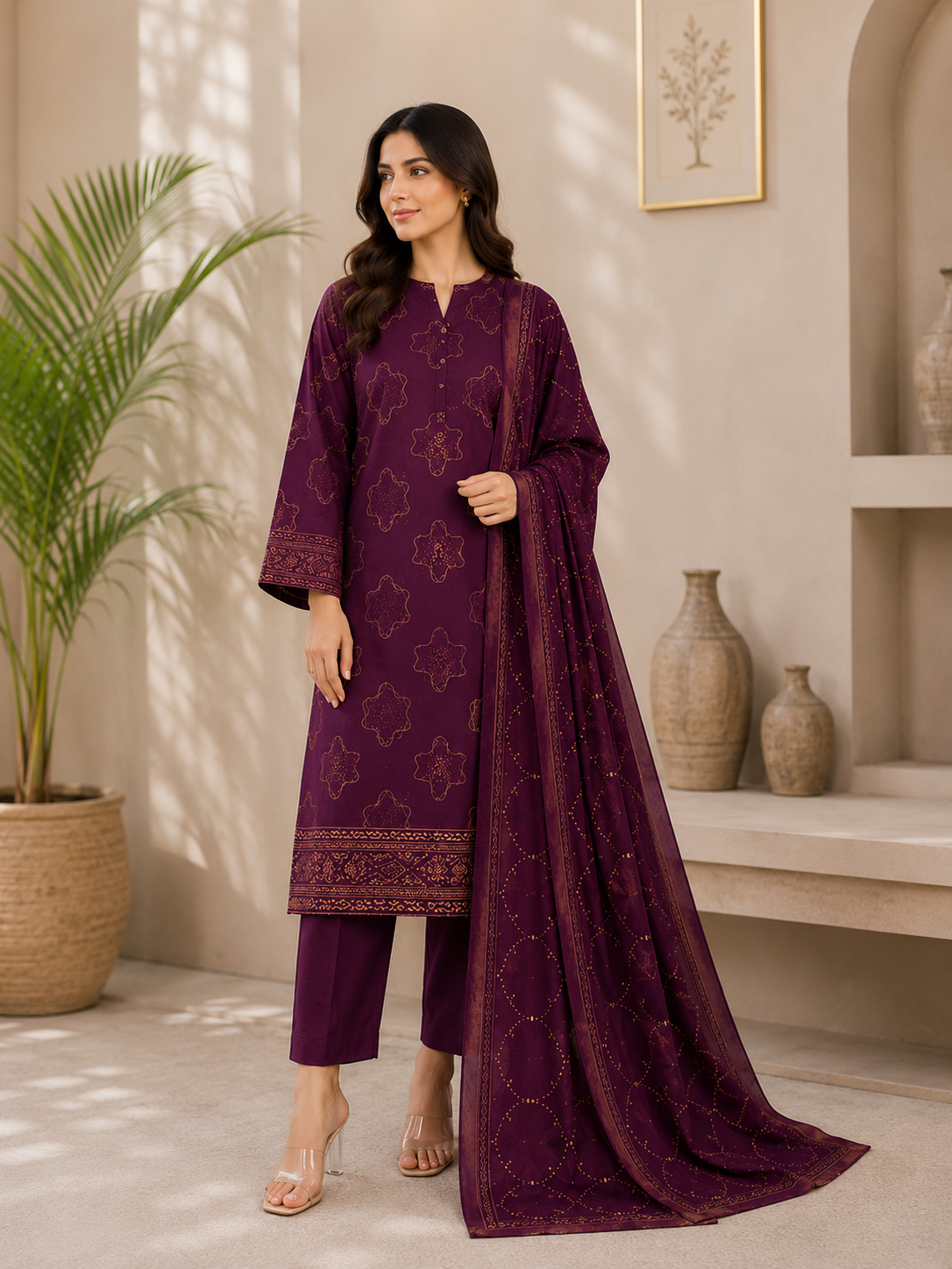 Royal Plum – Printed 3 Piece Lawn Suit