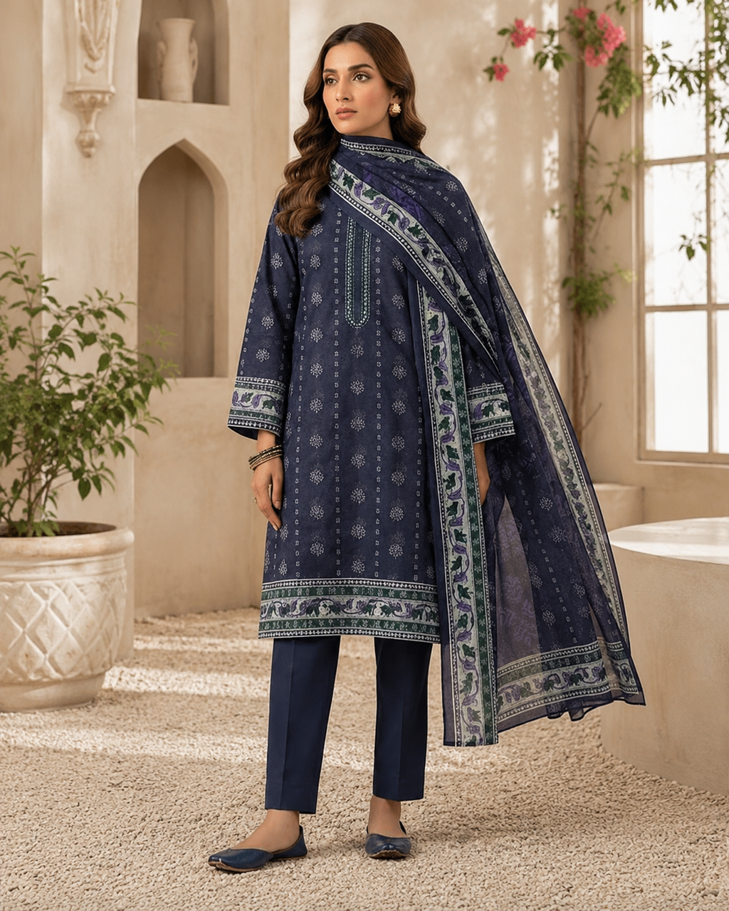Midnight Bloom Printed Lawn 3 Piece Suit