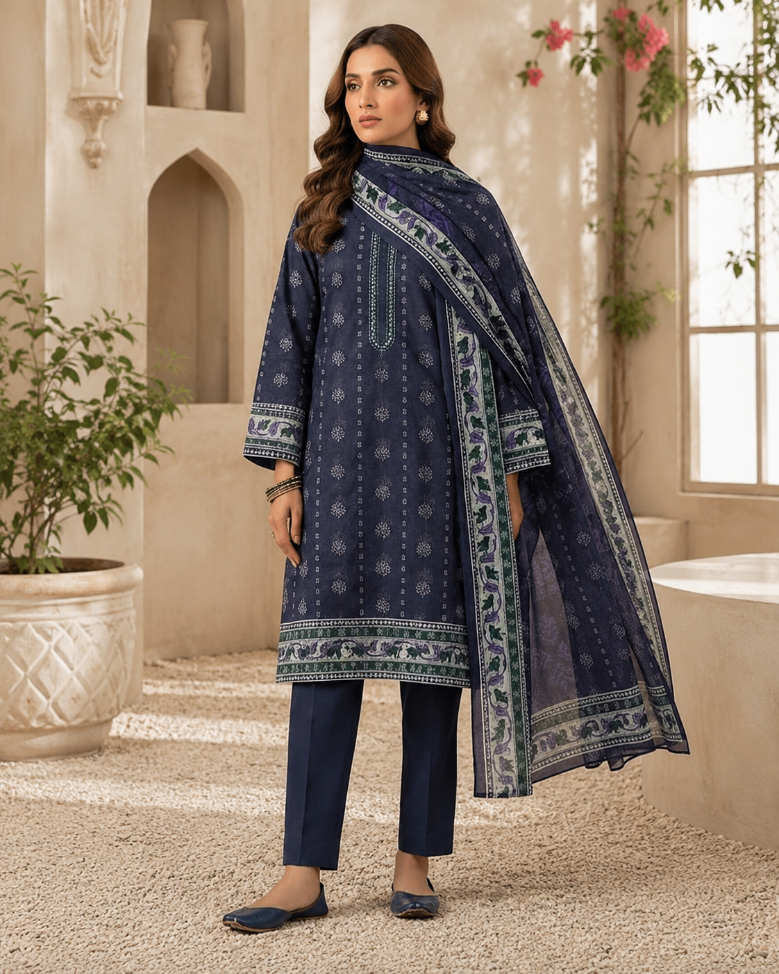 Midnight Bloom Printed Lawn 3 Piece Suit