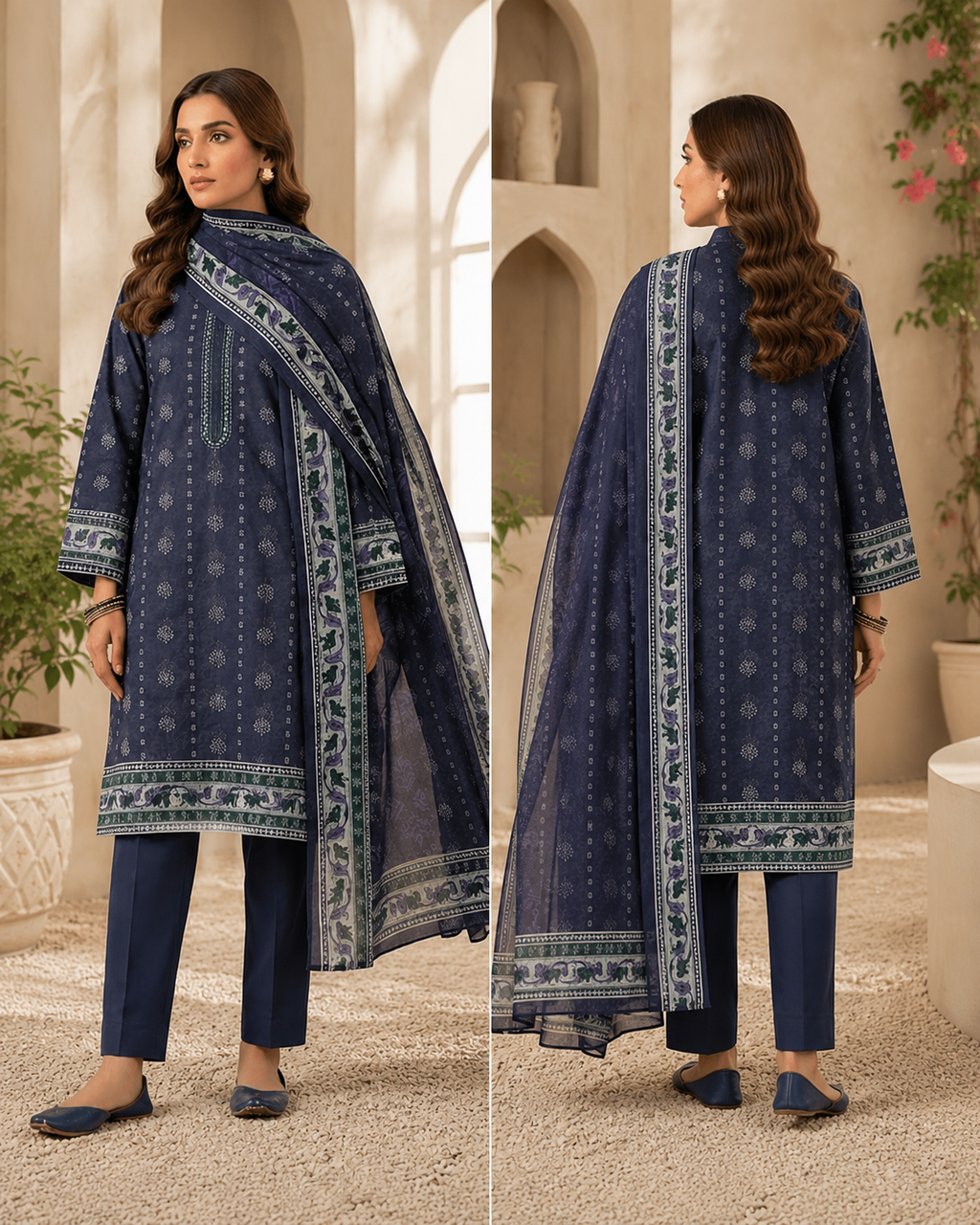 Midnight Bloom Printed Lawn 3 Piece Suit